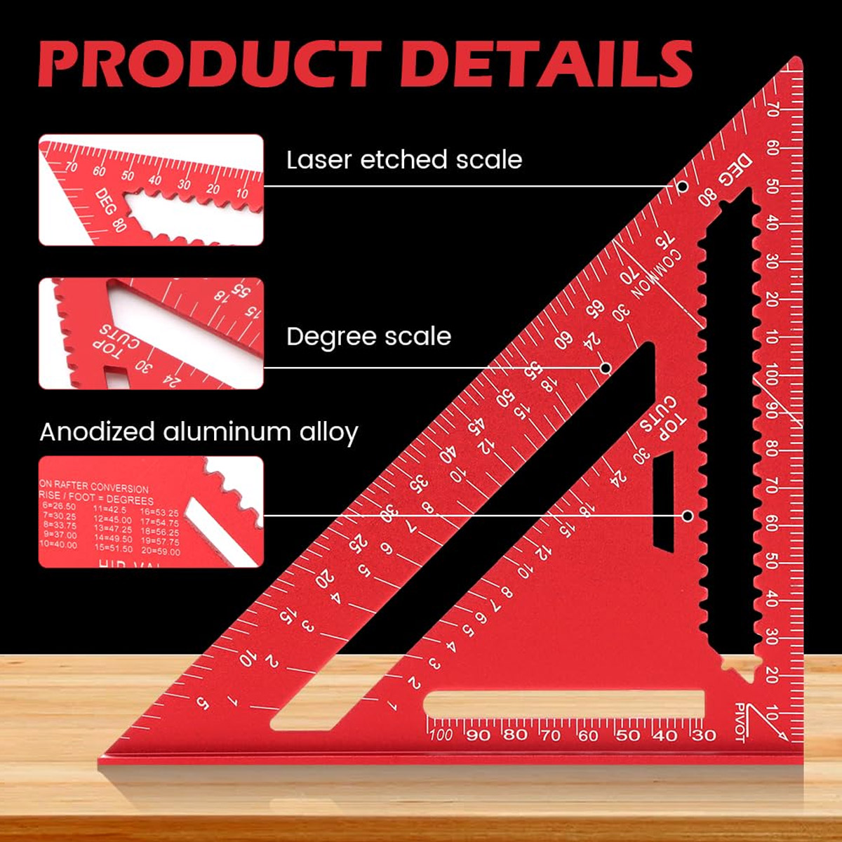 Woodworking Ruler - Aluminum Alloy Speed Square High Precision