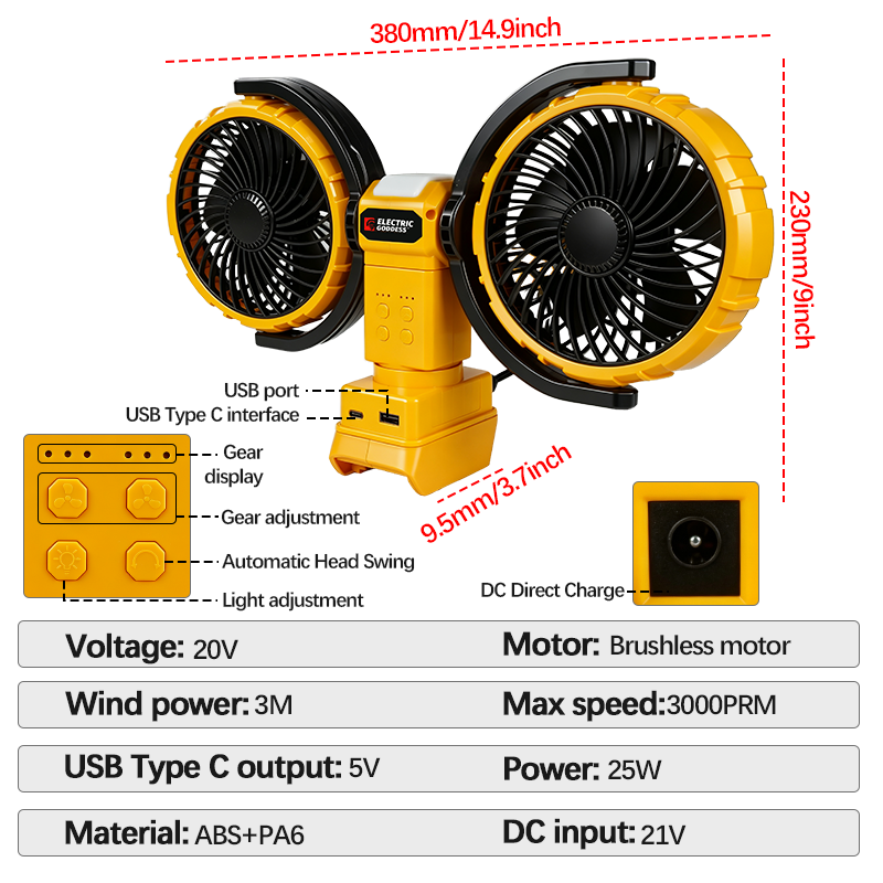 3000RPM Portable Dual Head Fan - Woodworking Essential Tools recension och pris