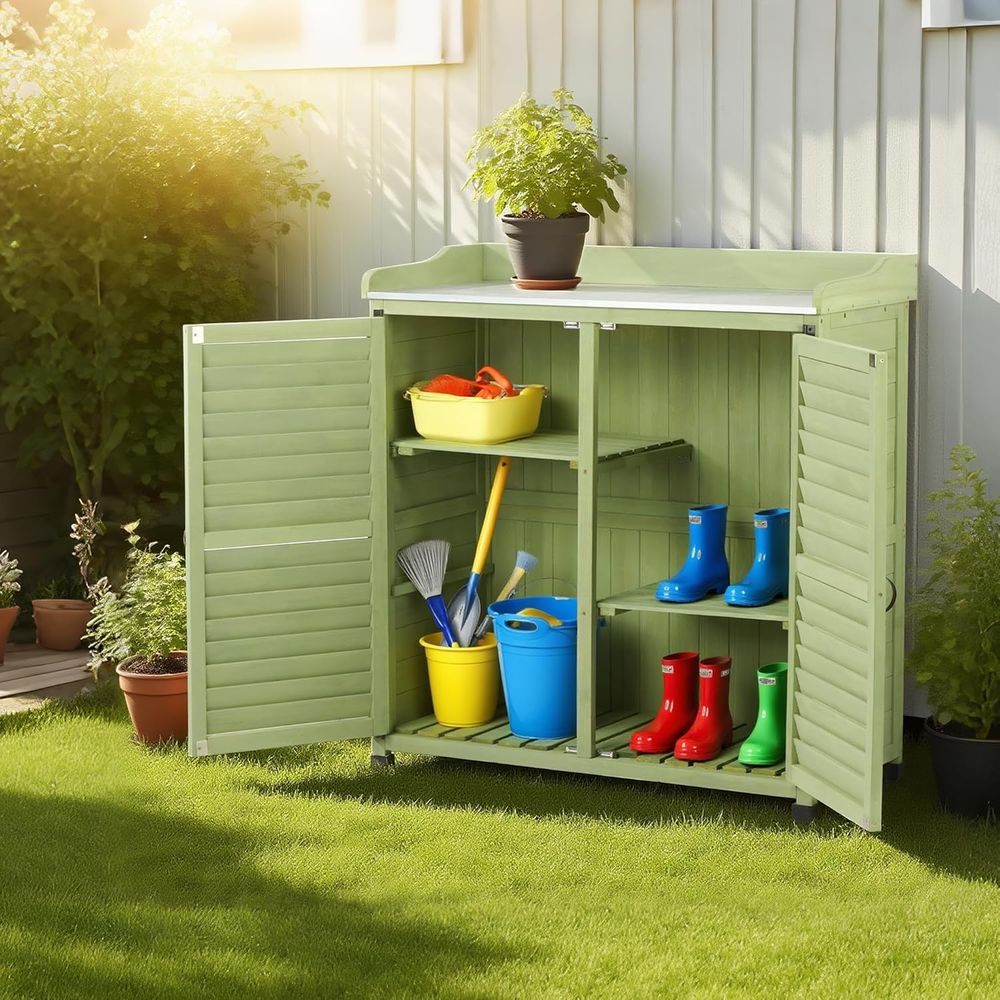 Outdoor Potting Bench with Met - Woodworking Workbench recension och pris