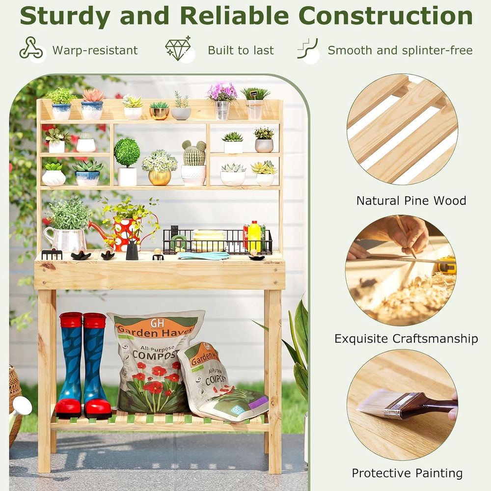 Potting Bench Table, 60” Wood  - Woodworking Workbench recension och pris